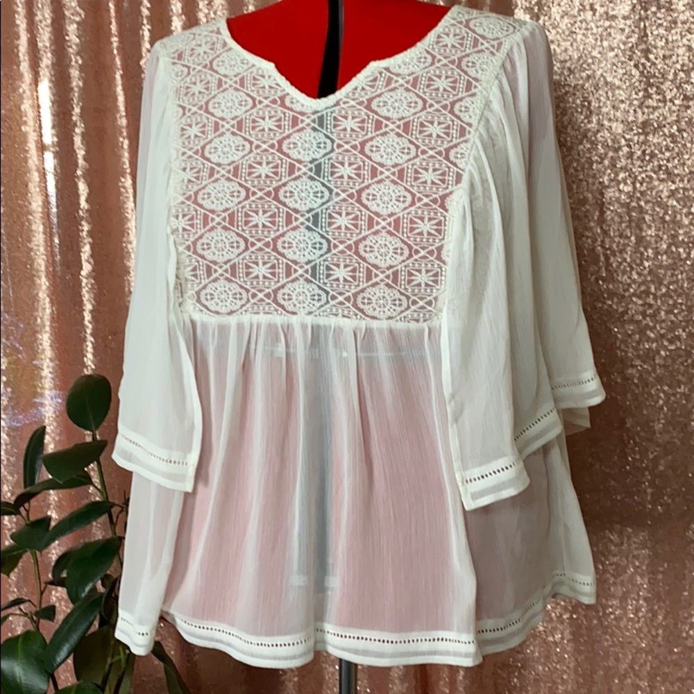 Gauzy Embroidered Top